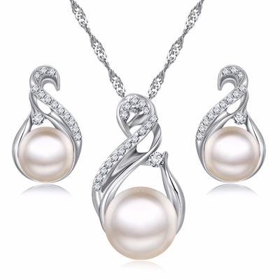 Trendy Women Silver Gold Color Simulated Pearl Rhinestone Earrings Necklace Set Wedding Jewelry Set ARI