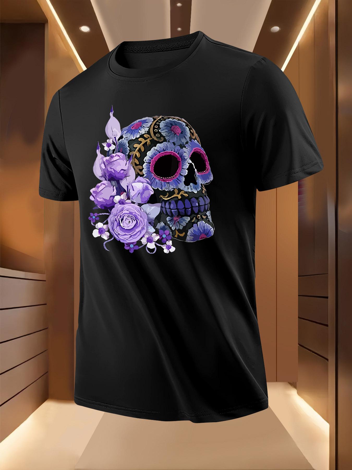 Light Yellow Floral Print Skull Graphic Tshirt - Gothic F... XXXL