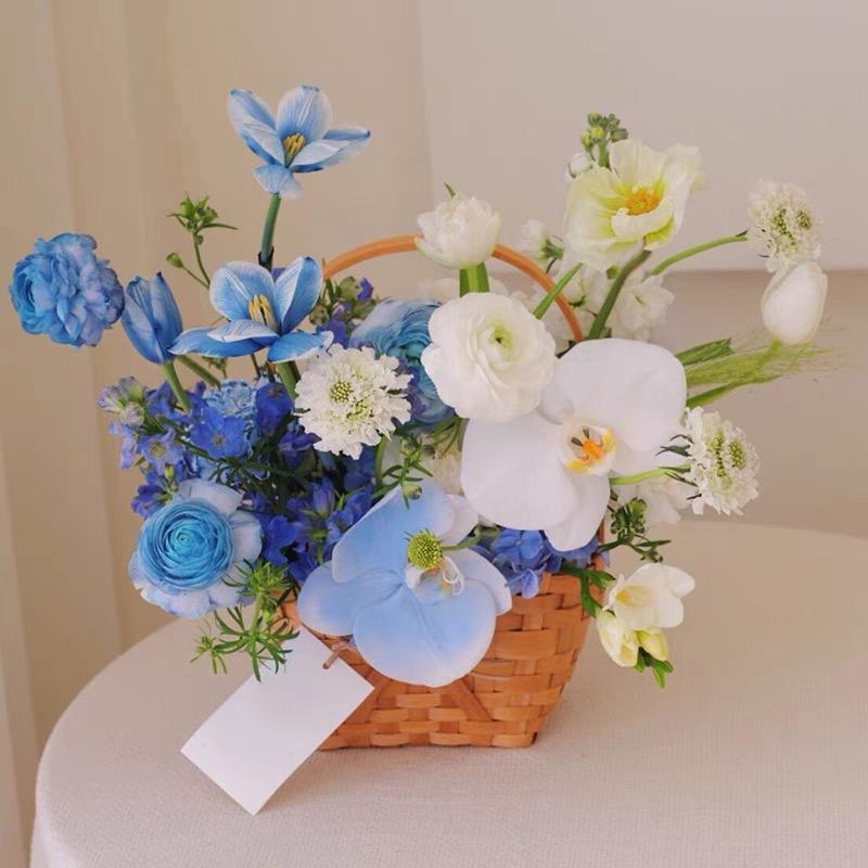 1PCS Flower Basket Gift Basket Braided Home Decor Butterfly Bow Basket Mother's Day Rattan Eco-friendly 16.5x12x27cm