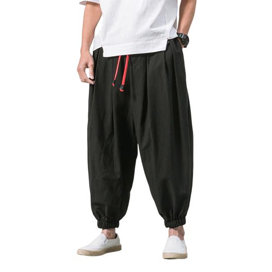 

Men Harem Pants Ankle-banded Solid Color Elastic Waist Loose Deep Crotch Daily Wear Soft Casual Plus Size Men Pants Men Clothes 4XL чёрный