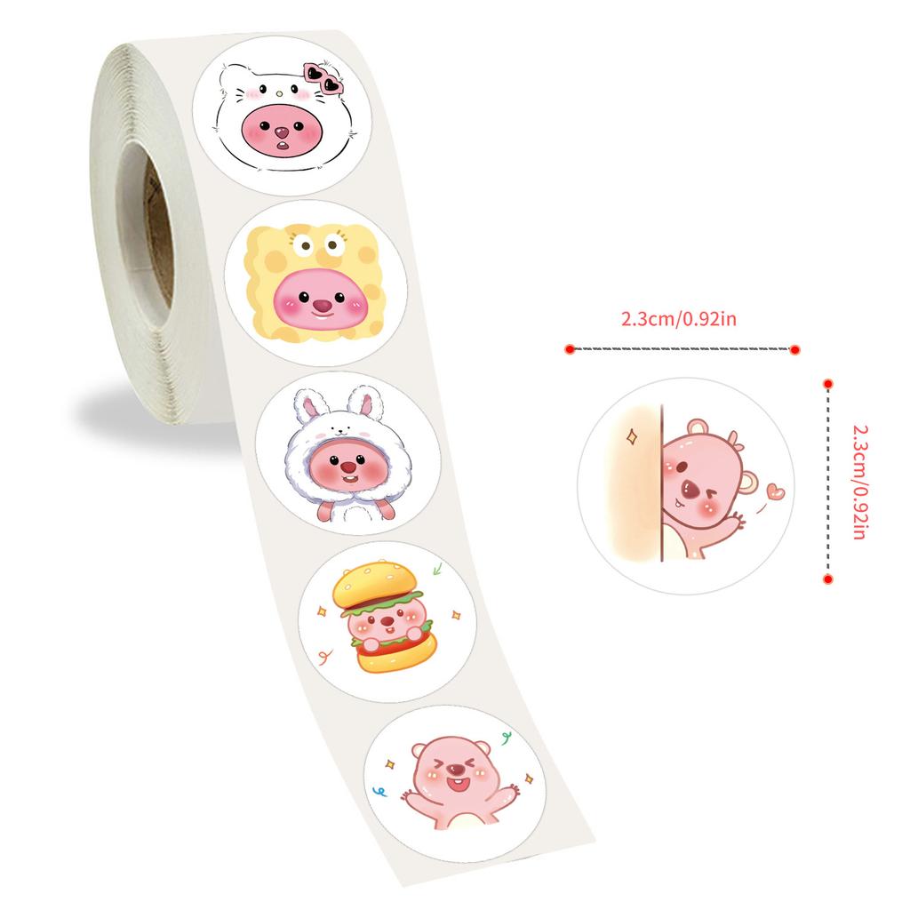 500 Stickers/roll Cartoon Little Beaver Roll Stickers Reward Cute Stickers Creative Handbook Rolls Personalized Tape