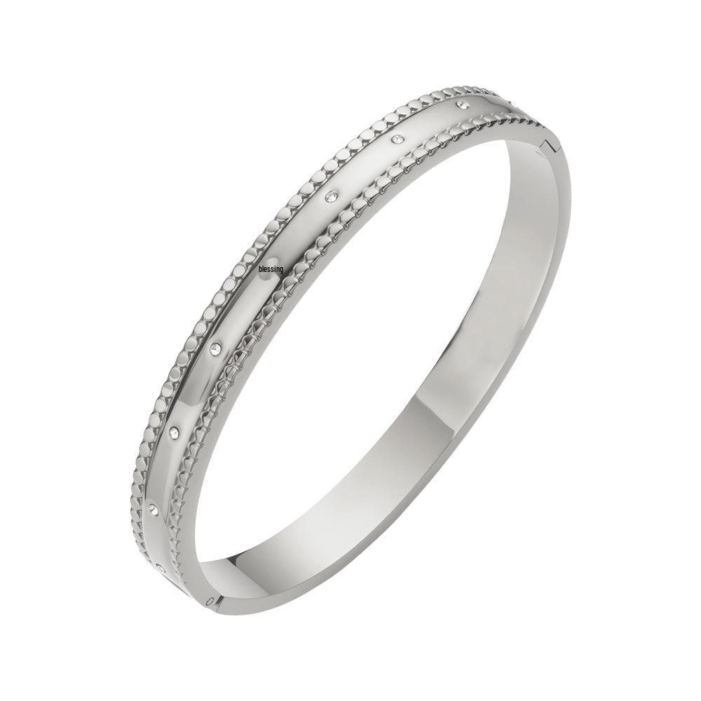 Exquisite Titanium Stainless Steel Bracelet with Irregular Inlaid Rhinestones - Starry Electroplated Design
