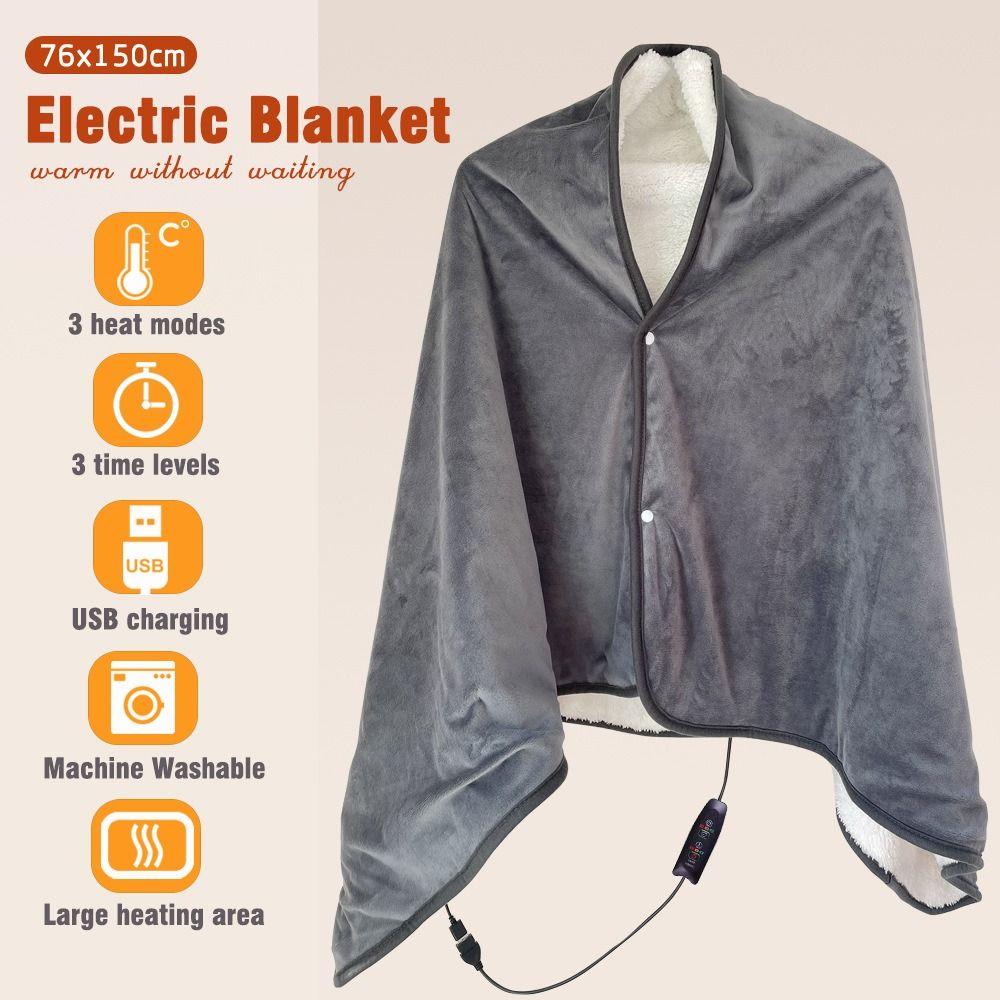 

Wearable USB Electric Heated Blanket Washable Electric Wrap Office Heating Cloak for Winter синій