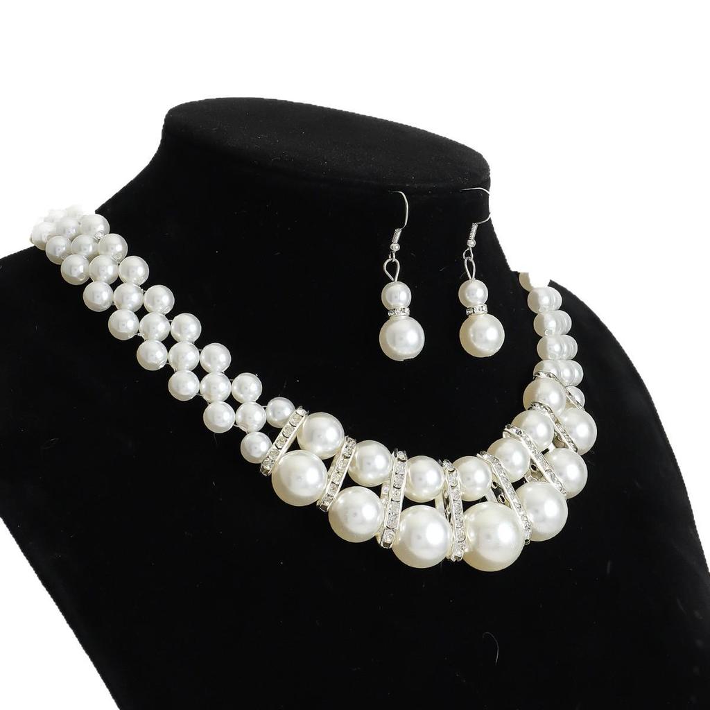 Retro Pearl Necklace and Earrings Set - Exquisite European & American Handmade Beaded Jewelry