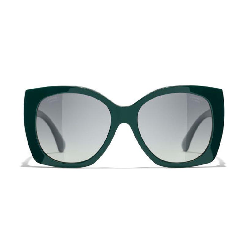 Chanel Temple Logo Irregular Sunglasses Women's Green