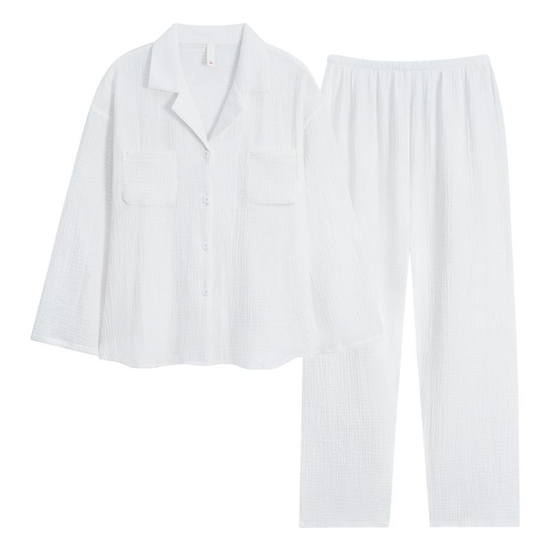 New pajamas women's spring, autumn and summer double-layer gauze pure cotton long-sleeved Korean version of high-end loungewear small man suit