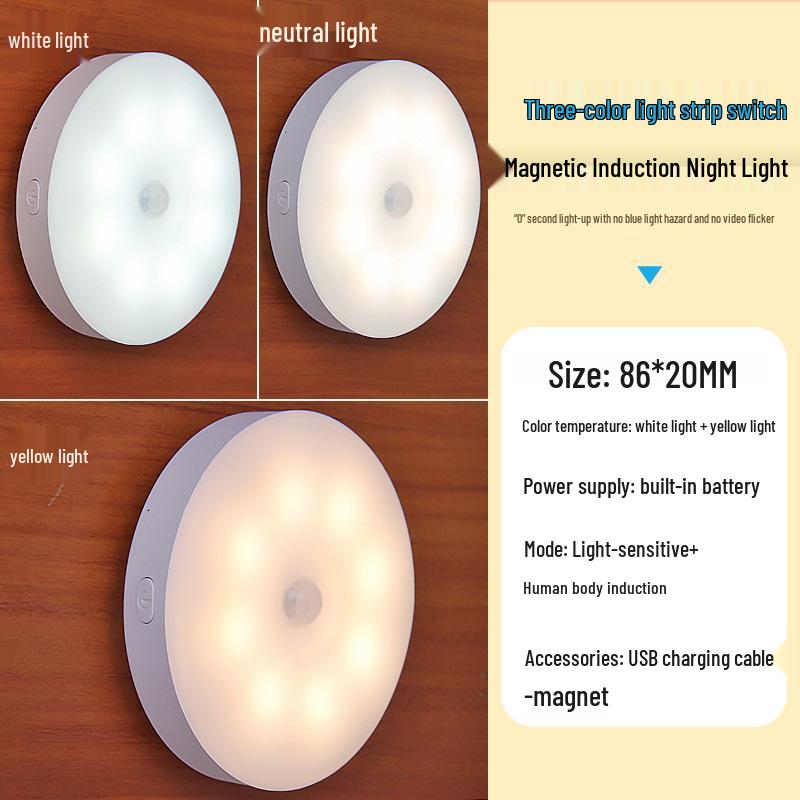Smart Sensor LED Night Light – USB Rechargeable, Magnetic, Easy Installation for Cabinets, Toilets, Stairs