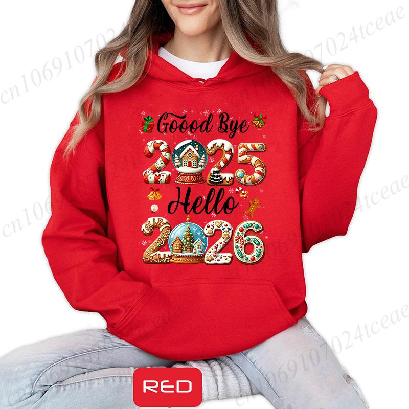 Dámské mikiny oblečení, Sbohem 2025 Ahoj 2026 Mikiny, Veselé Vánoce Mikiny, Šťastný Nový Rok Mikiny, Rodinné Sváteční Topy