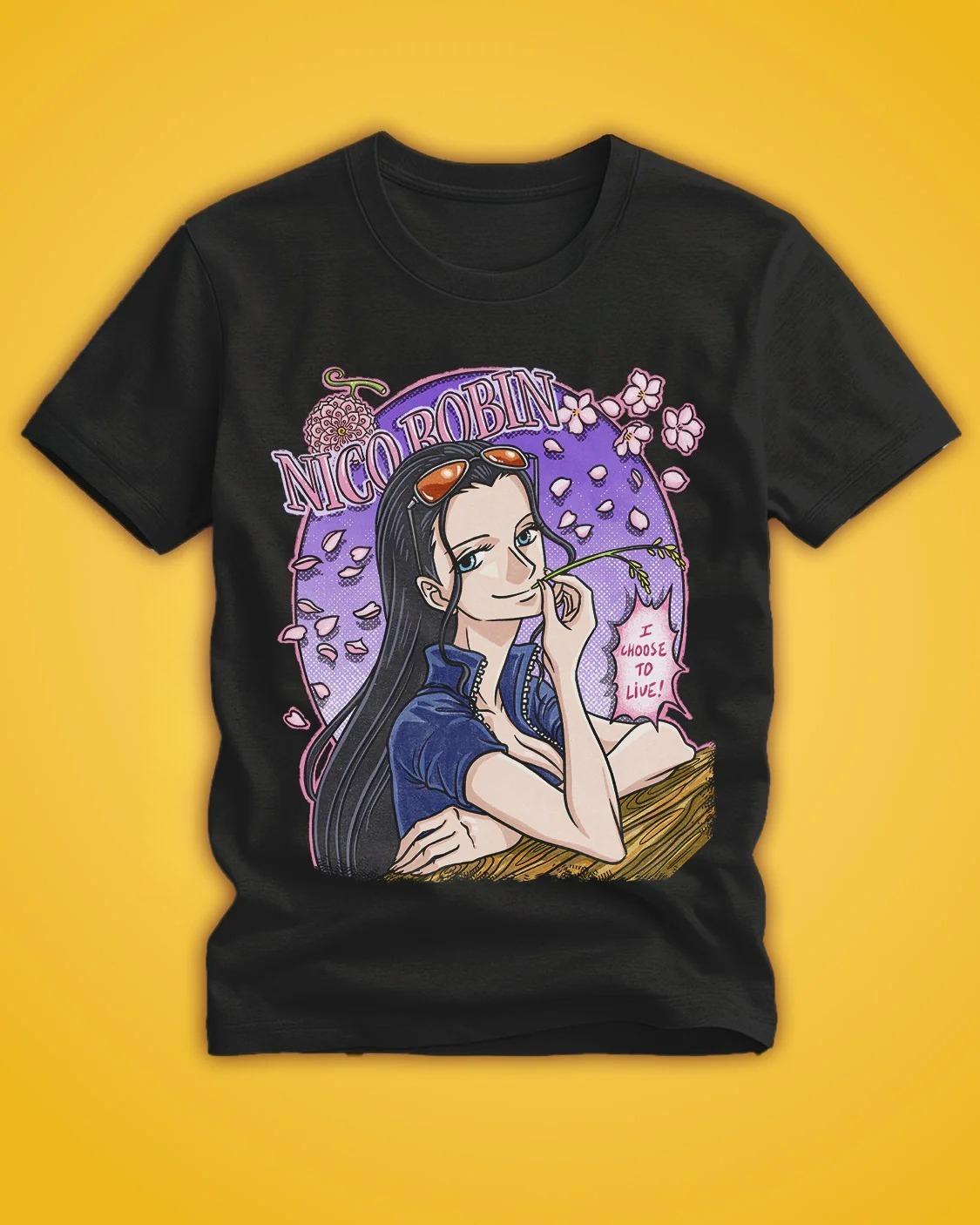 

2026 Summer One Piece Anime Nico Robin Printed Loose Shortsleeved Pure Cotton Childrens Tshirt Tide Unisex Casual Loose Y2k S