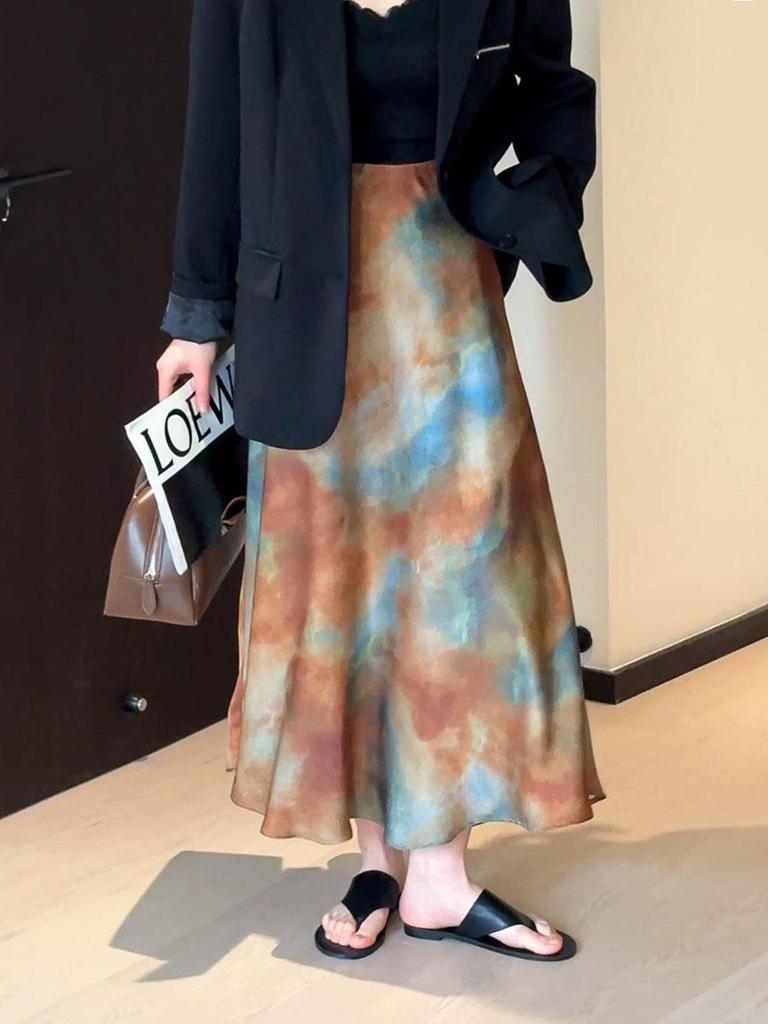 Juzhi 2025 Début du Printemps Jupe Élégante Dégradée pour Femmes - Nouveau Style Chinois