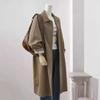 Women's Dark Khaki Long Windbreaker Women's Autumn New Single Breasted Jacket