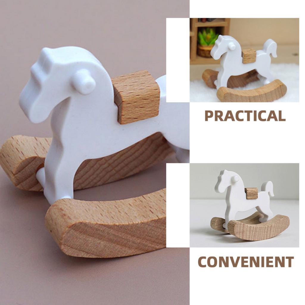 Safe Wood Miniature Rocking Horse Nursery Room Rocking Chair For Doll House Bedroom Scene Realistic Furniture Decors