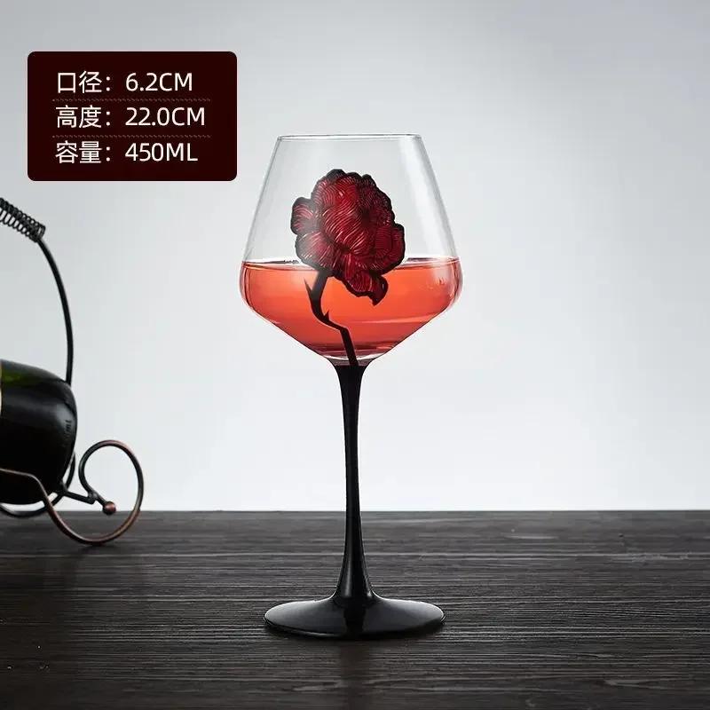 1pcs Hand Drawn Red Rose Patterned Cup Wedding Red Wine Champagne Glass Valentine's Day Wedding Rose Pattern Glass Wine Glass