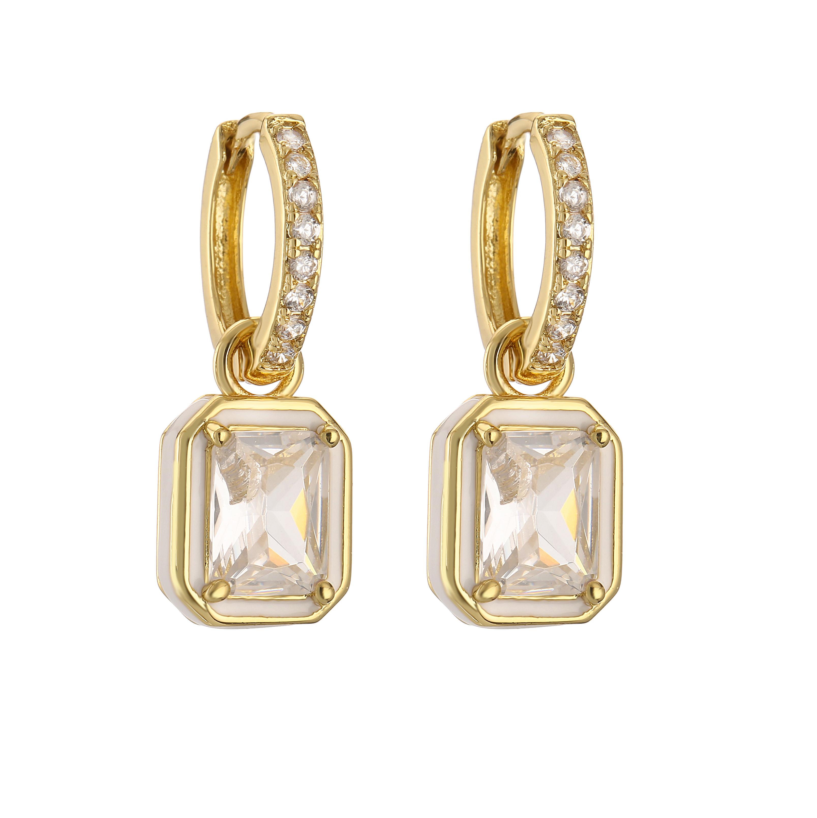 

HECHENG,Rectangular Colorful Zircon Eearrings Enamel Women Earrings,Pink/Champagne/Green Stone 18K Gold Plated Sweet Zircon