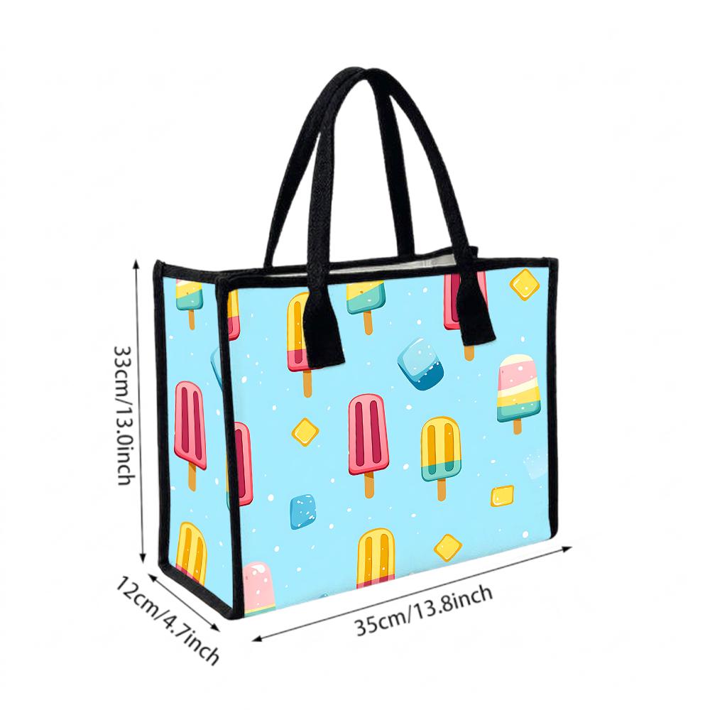 Cute Popsicle Printed Tote Bag Large Capacity Casual Handbag for Daily Outdoor