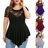 Plus Size Floral Lace Hollow Out Sexy T Shirts Women Clothing Summer Big Size Tops Ladies Ruffles Irregular