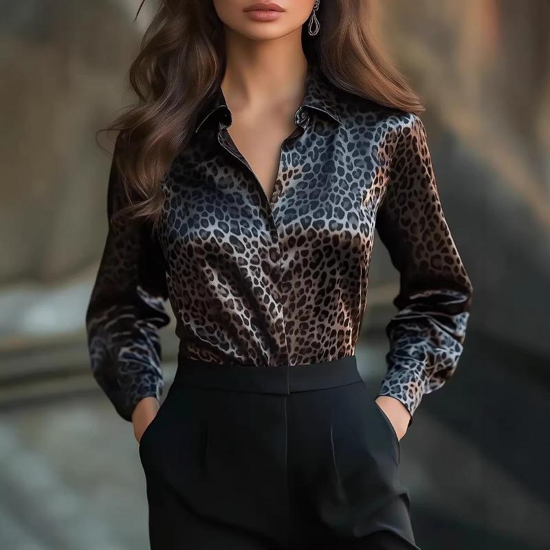 Zebra Print Casual Long Sleeve Button Blouse Women European Fashion Top