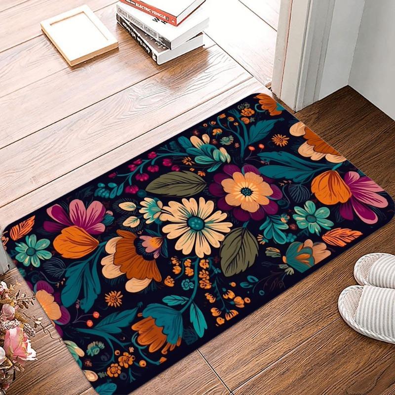 Retro Floral Printing Non-Slip Small Rug Waterproof Easy To Clean Floor Mat for Indoor Outdoor Use Durable Home Decor Fashion