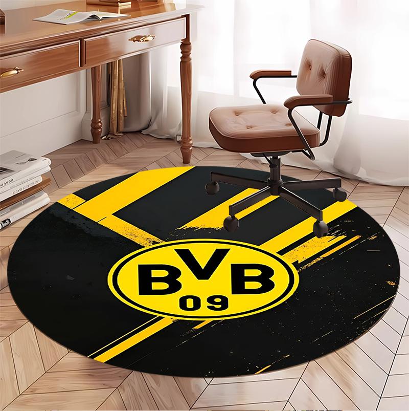 Borussia Dortmund Pattern Round Rug, Indoor/Outdoor Mat, for Picnic, Gameroom, Bedroom, Office, Living Room, Home Decor Carpet, Birthday Gift