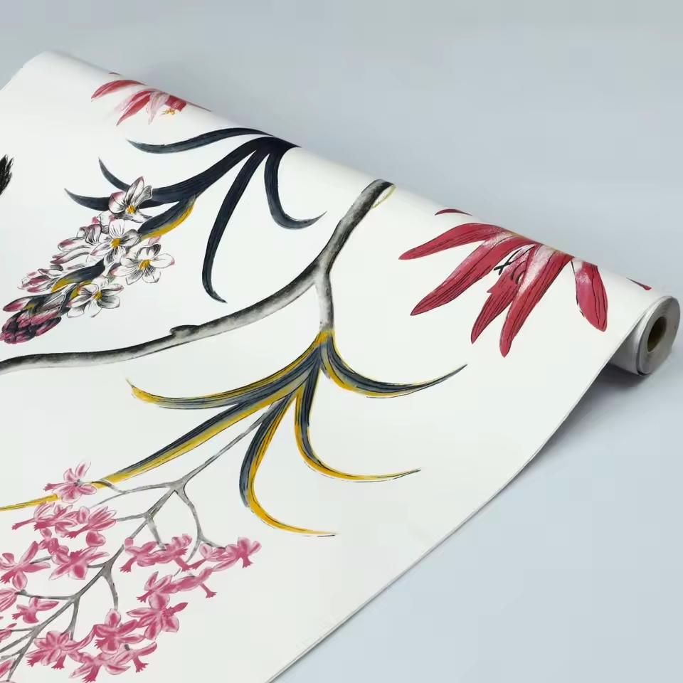 Self Adhesive Floral Bird Wallpaper,Modern Pink Flower Wallpaper,Living Room,Bedroom,Kitchen,Bathroom Wall Paper,Home Decoration