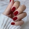 24Pcs Long Euro Square Acrylic Fake Nails Solid Burgundy Full Coverage Press On Removable False Nail Art
