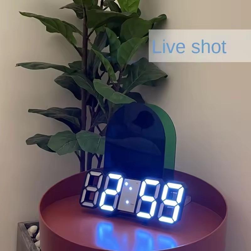 3D LED Digital Alarm Clock Wall/Table Dual-Use with Time/Date/Temperature Modern Decor for Home Bedroom Living Room Office