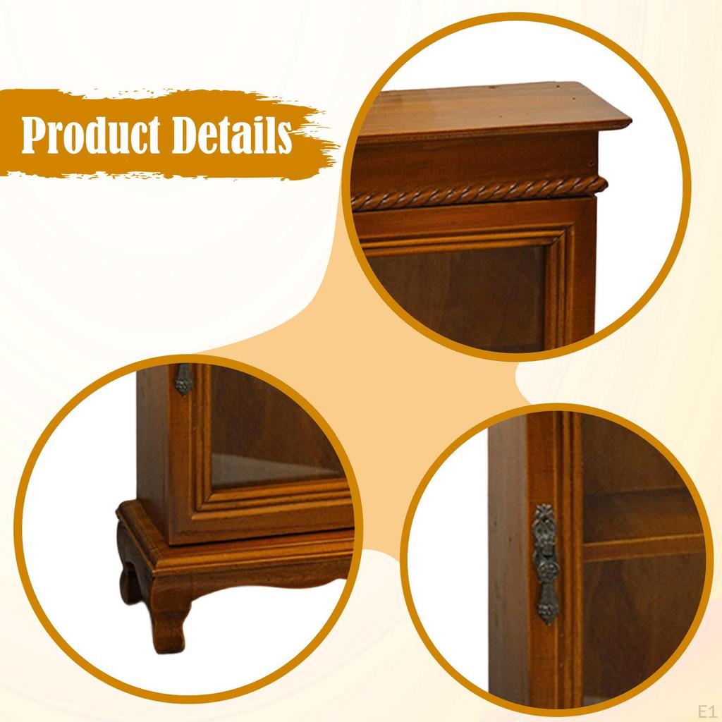 Small Accent Cabinet with Glass Door Decorative Box Shelves Rustic Save Space Wooden Desk