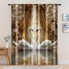 2pc    Curtain Swan Pattern Polyester  Without Electricity Summer Party Decorations Applies To Bedroom Living Room