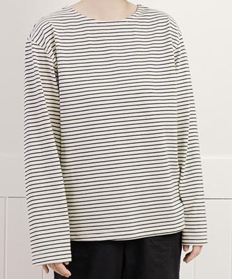 CHIQUITA Cotton Striped Boat Neck Long Sleeve Tee Black