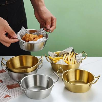 1/3 pièces Bol de cuisine coréenne en acier inoxydable Ménage Double oreille Assiette à collation Bol à nouilles instantanées Récipient alimentaire Ustensiles de cuisine