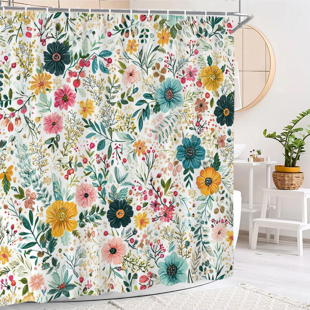 

Spring Flower Plant Shower Curtain, Bathroom Decorative Shower Curtain, Waterproof Shower Curtain With Hooks W60H190(CM)-1 Pcs