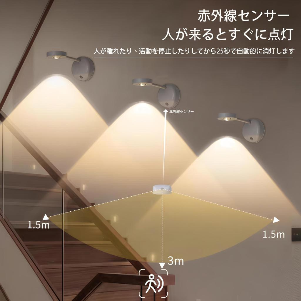 LADWOKFI Indirect Motion Sensor Indoor 1200mAh 3 Stepless Remote Control Wall No Installation Bracket Wall for Decorative Light Lighting, Stylish,