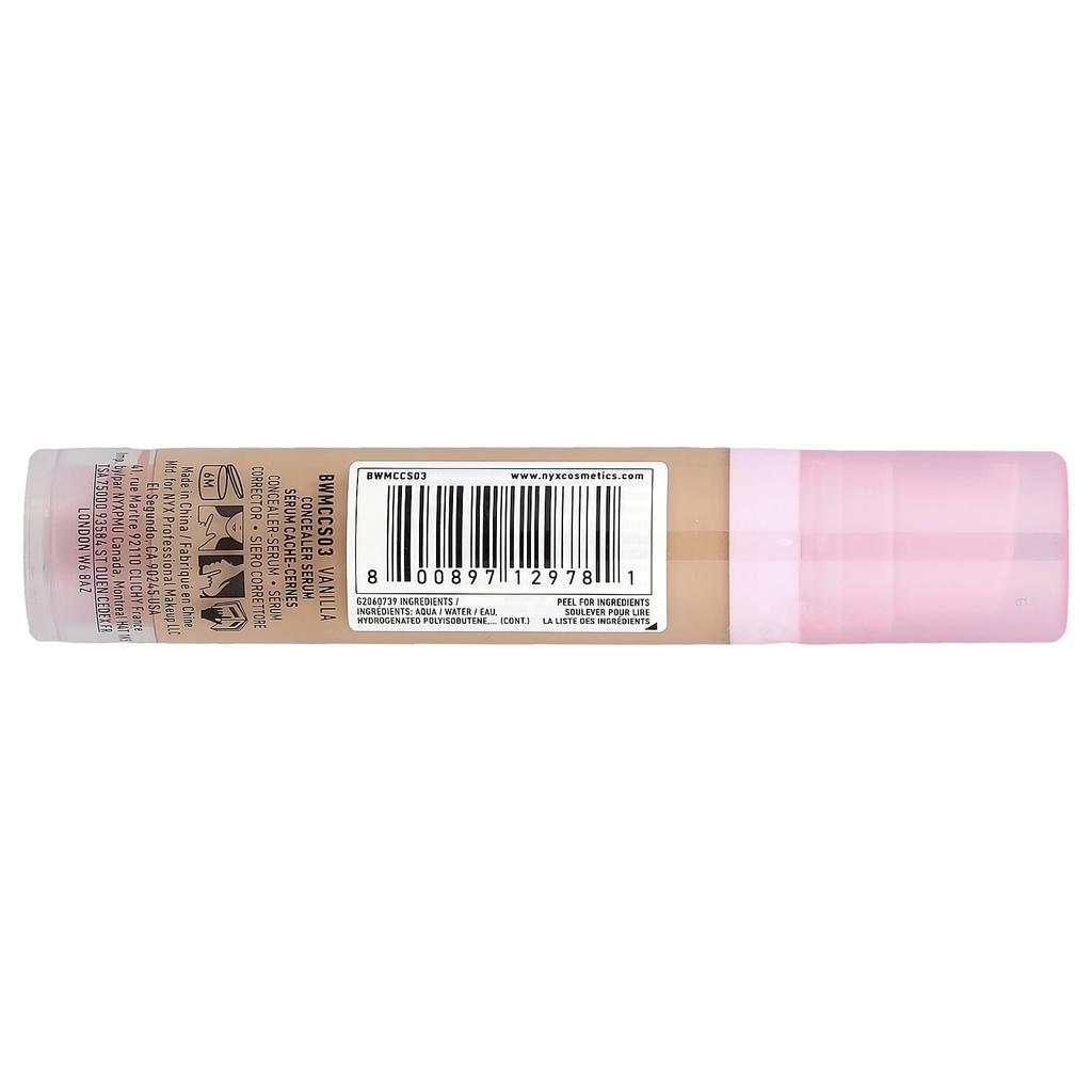 NYX Professional Makeup, Bare With Me, Concealer Serum, 03 Vanilla, 9.6 ml (0.32 fl oz)