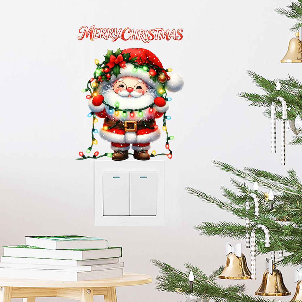 Cartoon Santa Claus LED Christmas Lights Christmas Switch Wall Sticker Christmas Wall Decoration