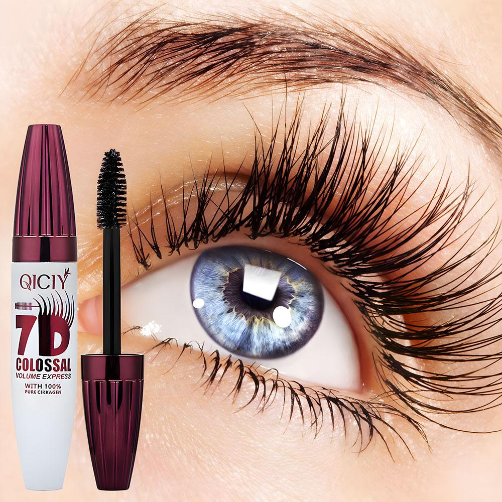 7D Volumizing Mascara Super Black Waterproof Long-Wearing Mascara Lengthening Curling Eye Black for All Skin Types Eye Enlarging Makeup