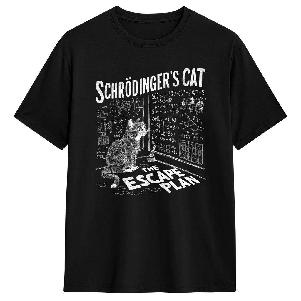 Schrodinger Cat Escape Plan Quantum Mechanics Physics T Shirt Summer Streetwear Tshirts 100 Cotton Trending Tee Shirt