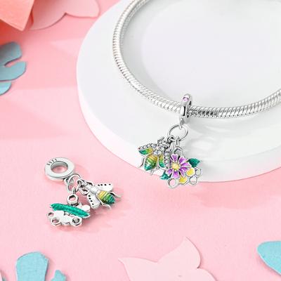Copper Plated Little Bee And Beehive Flower Pendants Fit Charms Plataoriginal Bracelet Beads Women Jewellery Making Diy
