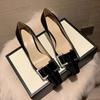 Fashion Metal Buckle Thin Heel Single Shoes Autumn New Square Toe Shallow Mouth Slip-on Kitten Heel Shoes