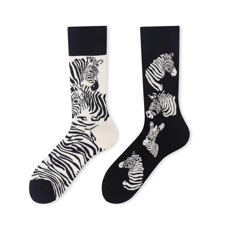 New Creative Couple AB Asymmetric Trendy Socks Fashionable Personalized Trendy Cartoon Jacquard Long Tube Cotton Socks
