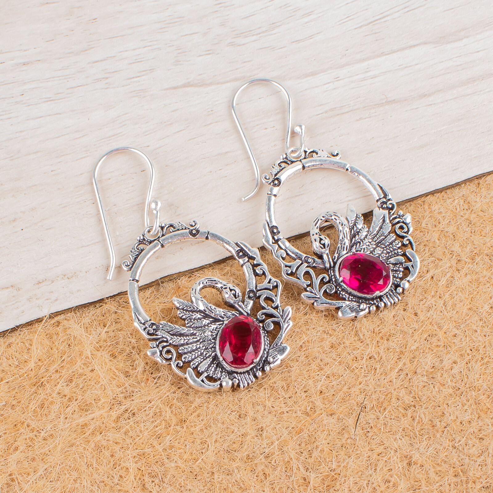 

Pink Rubellite Gemstone 925 Sterling Silver Jewelry Drop/Dangle Earrings 1.64 CE-2-13