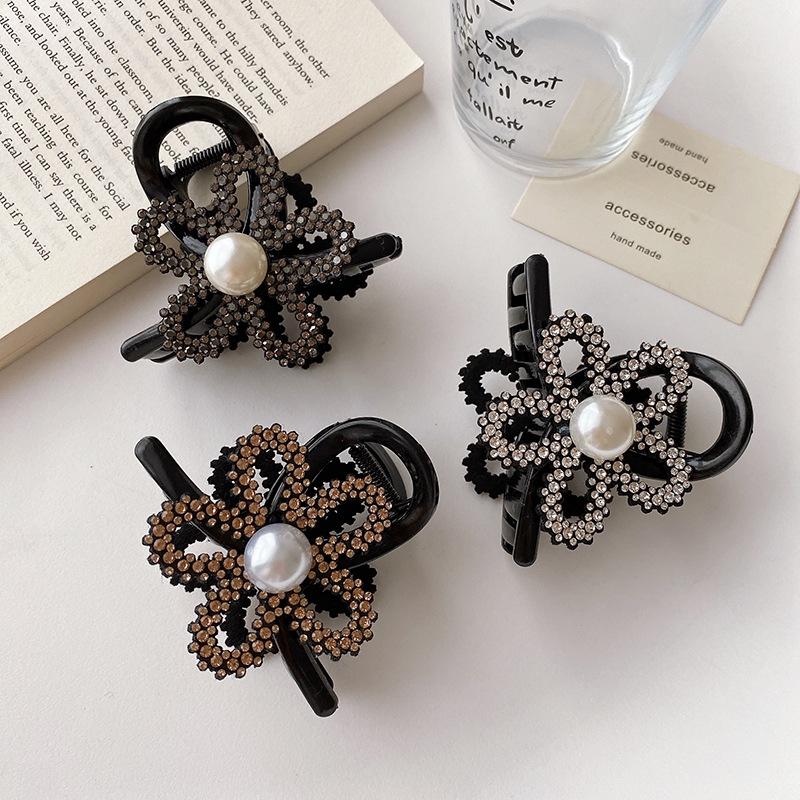 2024 Pearl Rhinestone Flower Claw Clip for Women - Medium Size Half Updo Accessory
