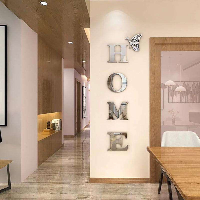 1 Set Acrylic 3D Family Slogan Self-Adhesive Wall Sticker DIY Mirror Home Decor HOME Removable English Alphabet
