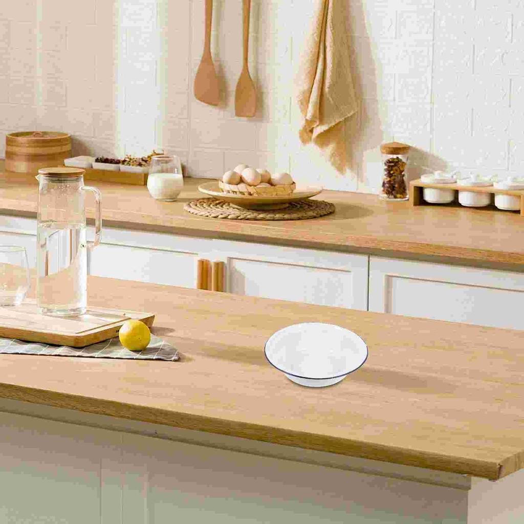 Ensaladera de Esmalte Anticuada para el Hogar Borde Rizado Cuenco para Verduras y Frutas Sopa Pasta Cocina Soporte Cuencos para Cena Masa