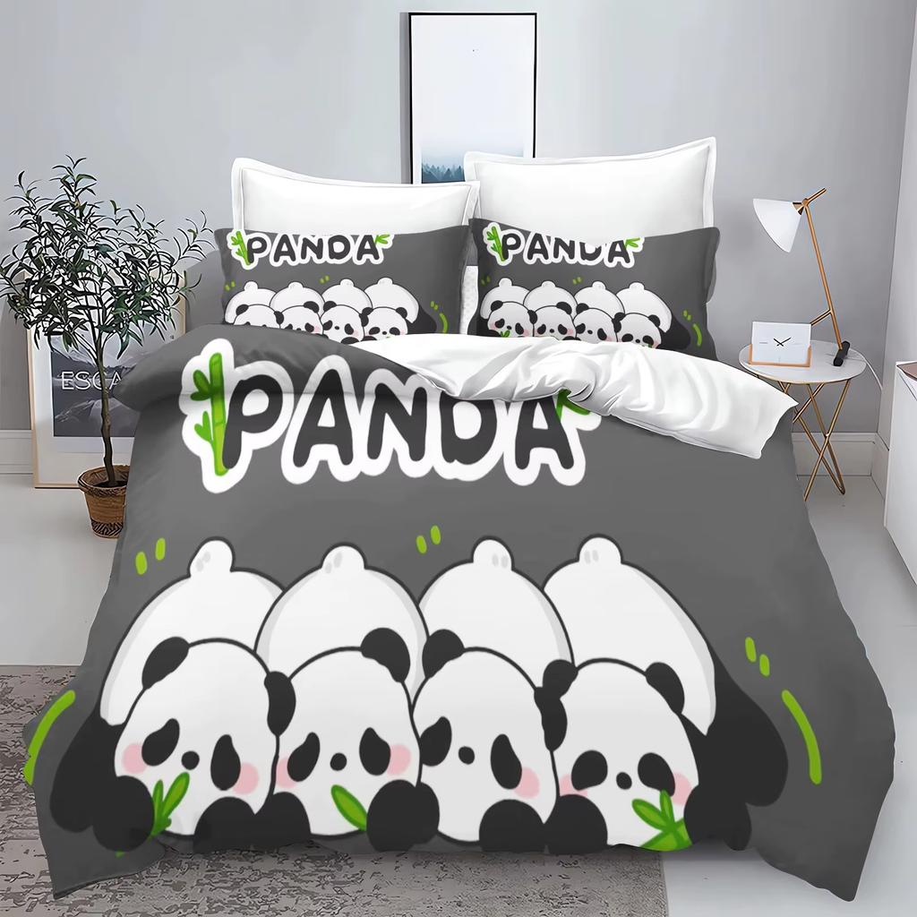 Cute Cartoon Panda 3D Printed Bedding Set Children'S Duvet Cover Pillow Case Set Anime  Polyester Home Decoration