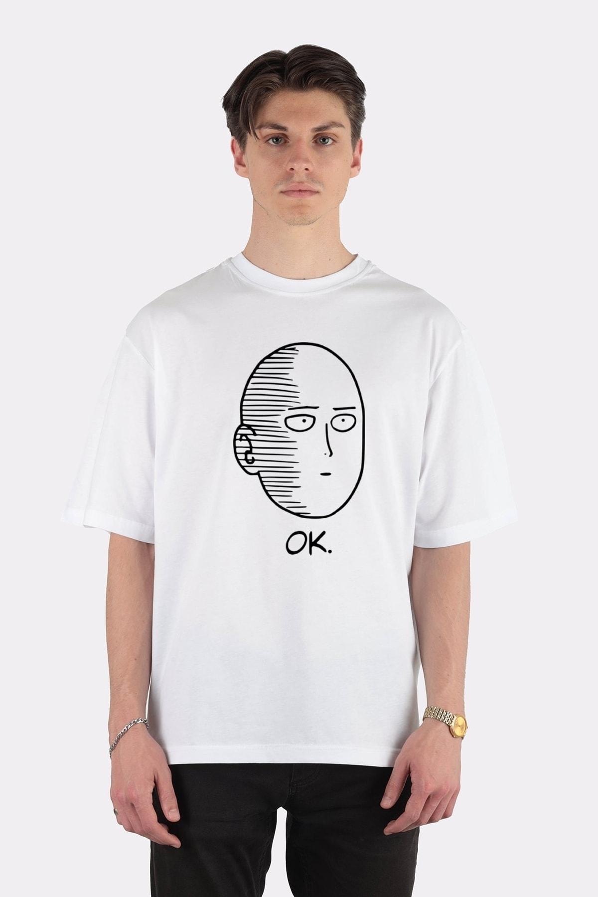 

Белая футболка унисекс оверсайз One Punch Man Ok Face