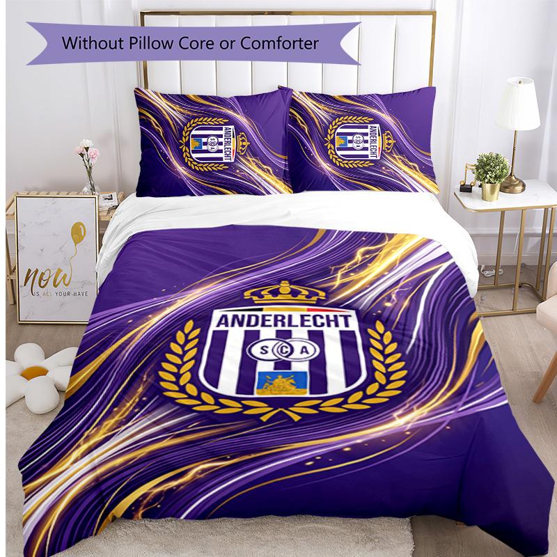 Set Lenzuola 3 Pezzi Stampato FC Anderlecht Traspirante Copripiumino con Federe Biancheria da Letto Decorativa per Camera da Letto Casa