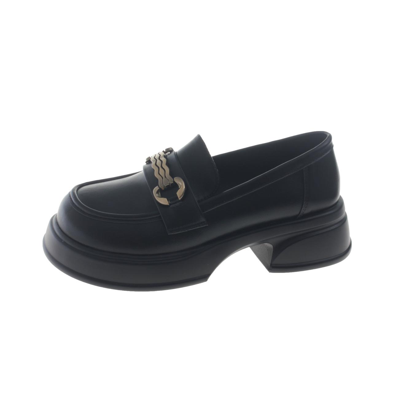 

Loafers women s 2024 new fairy with skirt one-pedal single shoes thick heel thick sole temperament small leather shoes 40 чорний