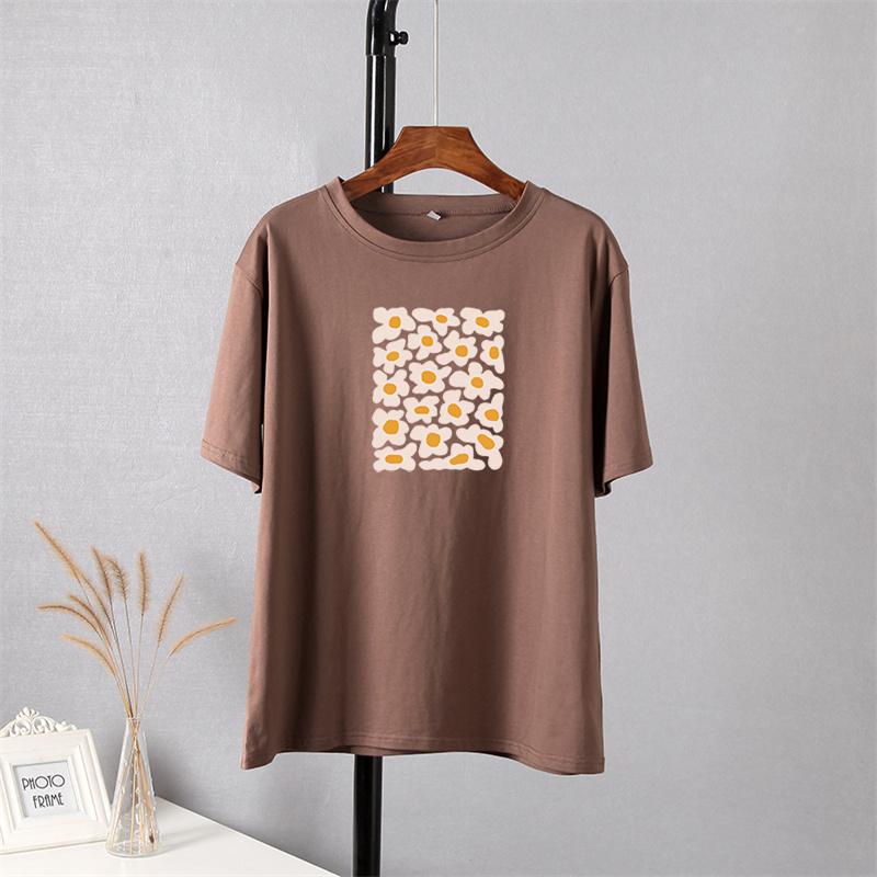 Hirsionsan Little Daisy Print T Shirt Women 2021 New Basic 100% Cotton Summer Tops for Girl Korean Sweet Short Sleeve Female Tee Cute Flower Clothing