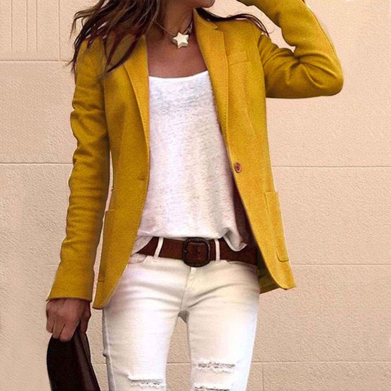 

Женский однотонный кардиган с открытой передней частью, формальное пальто с длинным рукавом XL жёлтый