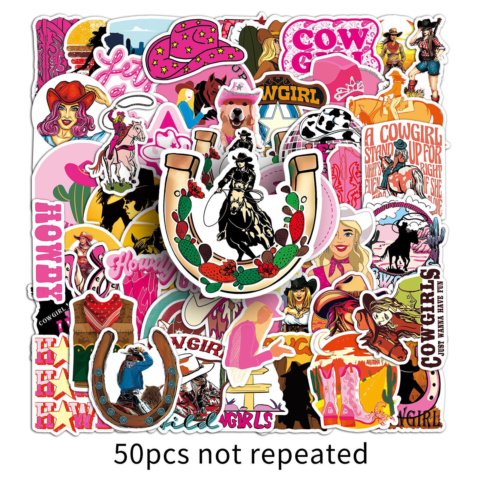 50 Girls Denim Graffiti Stickers: Pink Cartoon, Spicy Girl Design, Waterproof for Notebooks, Journals, Water Cups